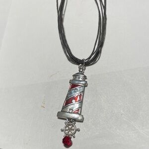Silver and Red Lighthouse Pendant Necklace